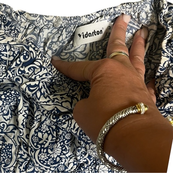 Yidarton Women Blue & White Strapless Floral Boho‎ Maxi Dress, Size M - Picture 4 of 5